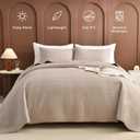 Masaca Oversized Quilt Queen Size(100"x106"),Linen Colored Lightweight Bedspreads & Coverlets Ultra Soft Microfiber Summer Quilt Bedding Set 3 Pieces (Linen-cross Pattern)