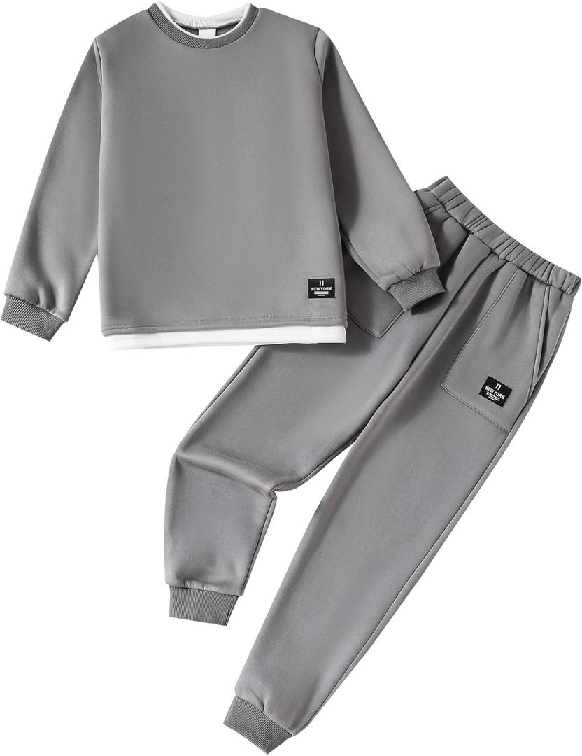 Boy Clothes Kids Boys Fall Winter Outfits Long Sleeve Fleece Hooded Tracksuit Sweatshirt Tops Jogging Sweatpants (9-10 Years)