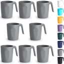 Berglander Gray Plastic Coffee Mugs Set of 8, Plastic Cups with Handles 15oz, Reusable Water Cup, Easy to Carry, Great for Home, Garden, Picnic, Camping, Outdoor