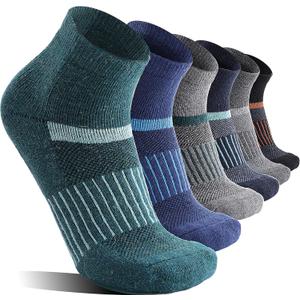 6 Pairs Merino Wool Ankle Running Hiking Socks Compression Support Breathable Thick Cushion No Show Socks for Women Men, Size: Large