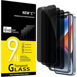 NEW'C 3 Pack Privacy for iPhone 14, 13, 13 Pro Screen Protector (6.1 inches), Anti-Spy Tempered Glass Film, Balanced 28-Degree Privacy Angle - Easy installation tool included