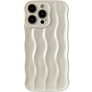 Caseative for iPhone 15 Pro Max Case,Water Ripple Pattern Curly Wave Frame Soft Phone Case (White) (White)