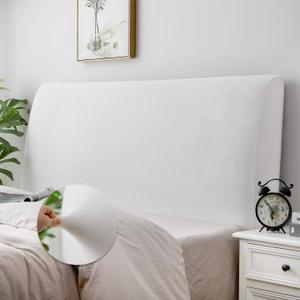 Bed Headboard Cover for Queen, Stretch Bed Head Board Slipcover Covers, Dustproof Protector Velvet Cover for Upholstered Headboard (White, for Queen Headboard (59"-67"))
