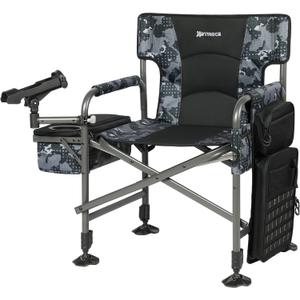 X Strike Fishing Chairs with Rod Holder, Folding Ice Fishing Chair for Adults Outdoor Camping Chair Leg Adjustable with Cooler Bag and Storage Bag for Ice Fishing, Camp, Lawn, Patio, Garden