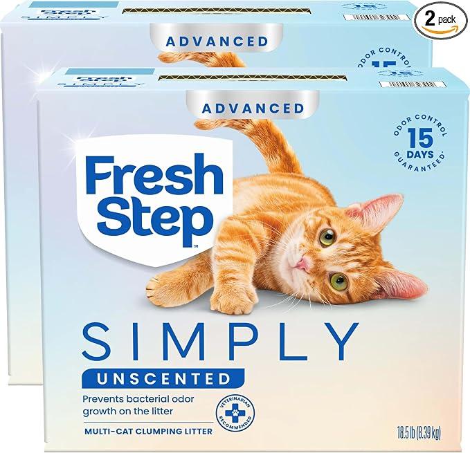 Fresh Step Advanced Simply Unscented Multi Cat Clumping Litter, 18.5lb, 2Pk
Formulated with No Added Dyes or Fragrances, Ammonia Block Technology, Low Dust, Compatible with Most Automatic Litter Boxes