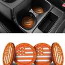 2 x 4 Pack Car Cup Coasters, Universal American Flag Non-Slip Silicone Cup Holder Inserts, Car Interior Accessories, Orange