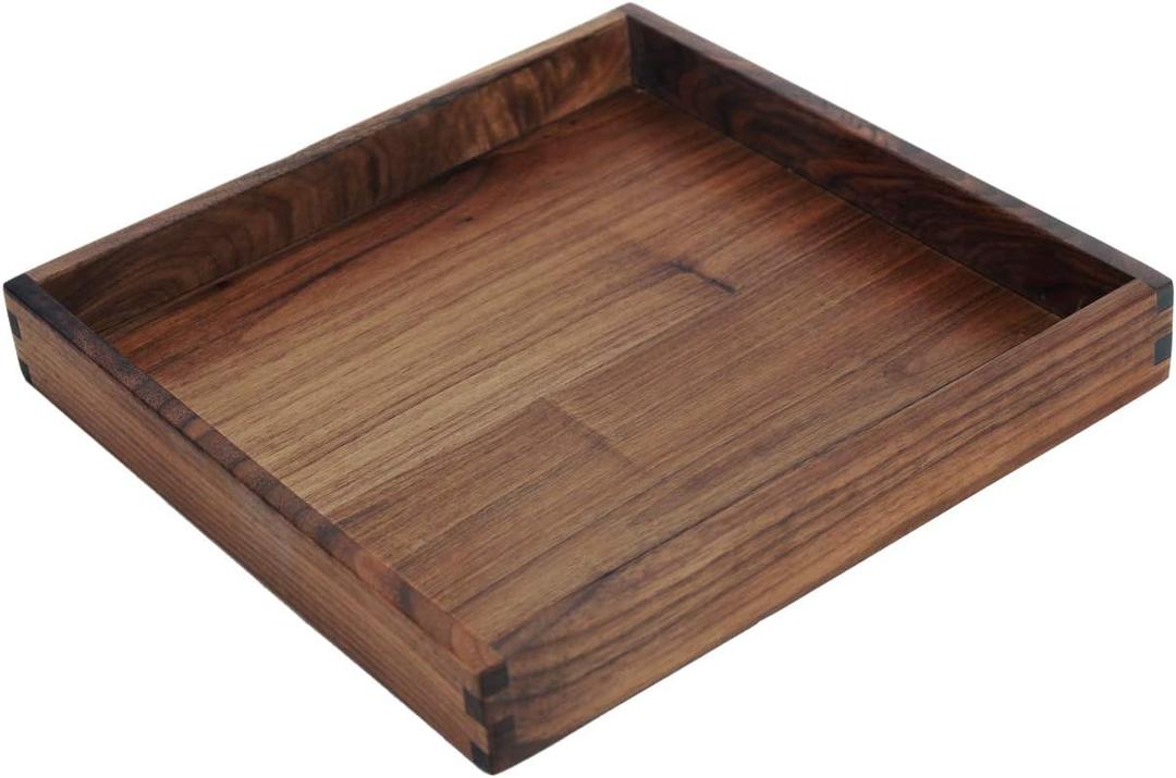 12 x 12 Inches Small Square Black Walnut Wood Ottoman Tray, Serve Tea, Coffee or Breakfast in Bed, Classic Wooden Decorative Serving Tray