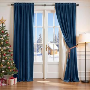Lazzzy Velvet Blackout Curtains Thermal Insulated Room Window Drapes Super Soft Luxury Curtains for Living Room Bedroom Rod Pocket 2 Panels, Dark Blue, 52" W x 84" L