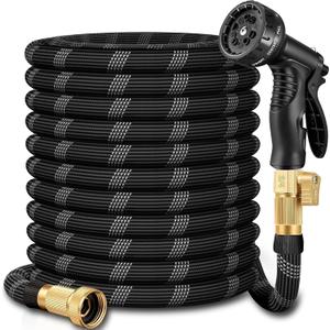 50 ft Garden Hose, Non-Expandable Lightweight All-Weather Water Hoses, Ultra Durable and Flexible Garden Hose with 10-Function Spray Nozzle, Leak-Free Connections Garden Hoses for Yard, Lawn,Outdoor