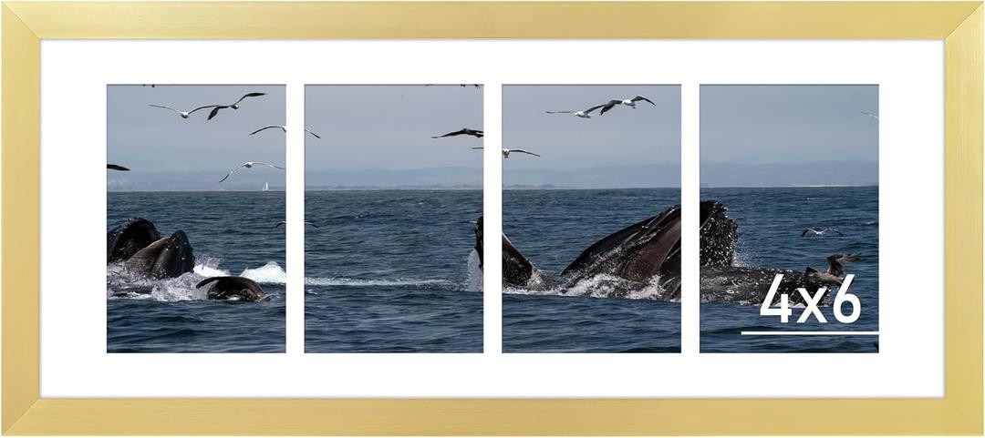 VIOLABBEY 8x20 Collage Picture Frame, Fits Four 4x6 Photos With Mat or One 8x20 Picture Without Mat for Wall Decor, Gold