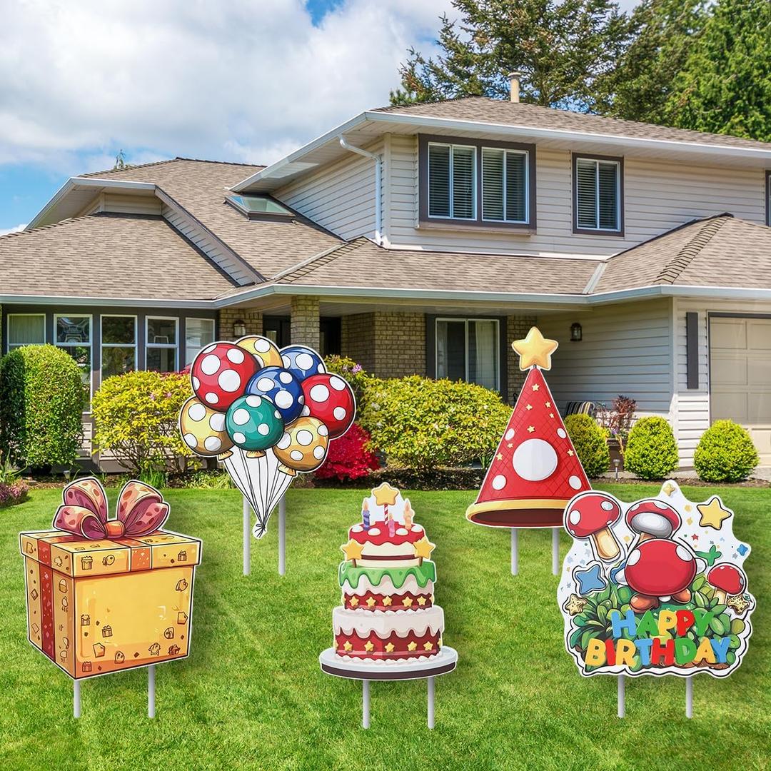 Super Brothers Birthday Party Supplies, Super Brothers Yard Lawn Sign Birthday Decorations,Boys Video Games Birthday Party Decorations(5PCS)