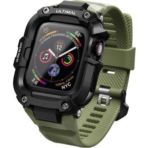 ULTIMAL Bands Case Compatible with Apple Watch 44mm SE (2nd)/SE/6/5/4 for men, with Bumper Case for Apple Watch Sport Band (Black/Green, For 44mm)