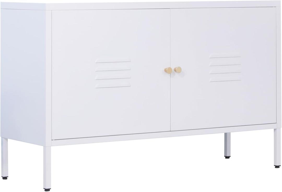2 door metal TV stand cabinet with storage for livingroomwhite Storage Sideboard with 2-layer partition