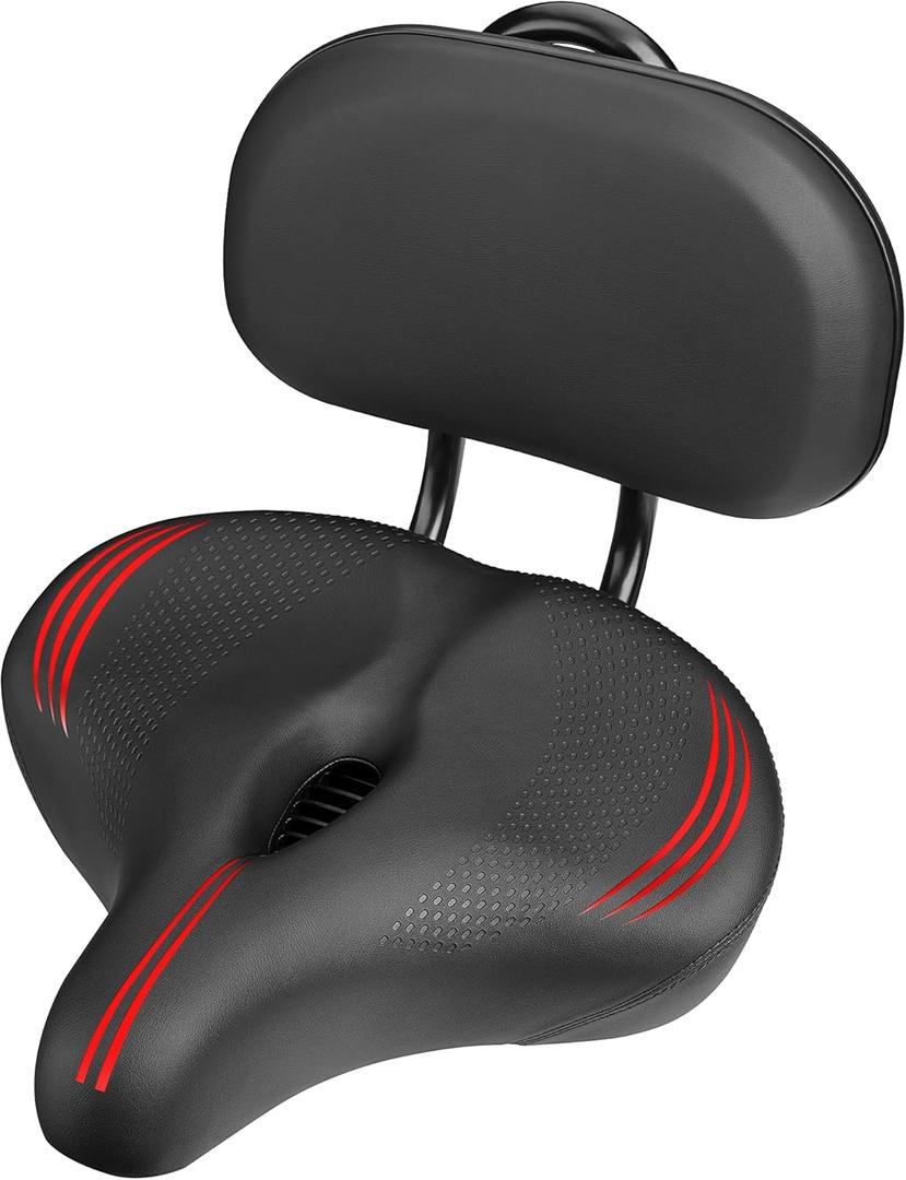 Oversized Bike Seat for Peloton Bike & Bike+, Comfort Seat Cushion Compatible with Peloton, Road or Exercise Bikes, Bicycle Wide Saddle Replacement for Men & Women, Accessories for Peloton (Oversized Seat with Backrest Red)