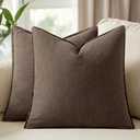Woaboy 20x20 Inch Set of 2 Decorative Linen Solid Throw Pillow Covers Boho Accent Farmhouse Couch Pillowcases Modern Netural Home Decor for Couch Sofa Living Room Bed,Dark Coffee
