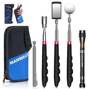 Telescoping Magnetic Pickup Tool Set with Portable Bag, Extendable Flashlight with 360 Inspection Mirror, Birthday Day Gifts for Him Adults, Gifts for Men Mechanics, and Handymen, Blue