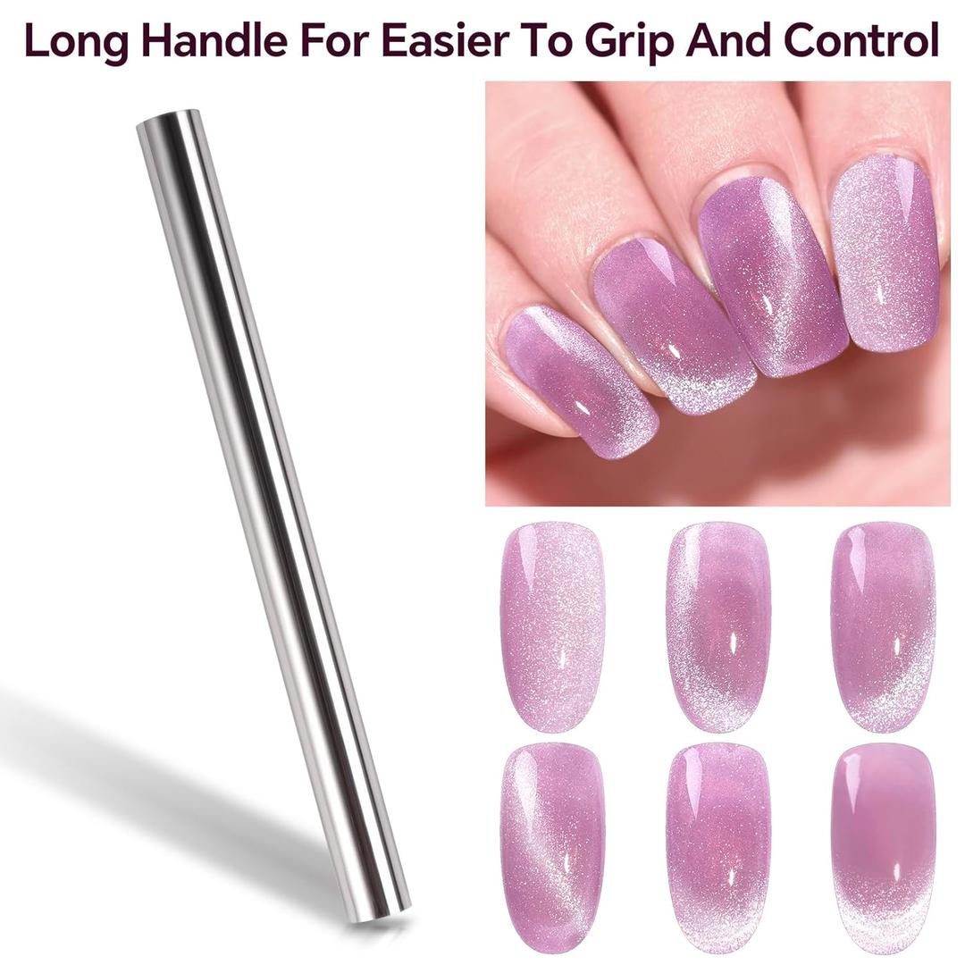 Cat Eye Magnet for Nails Long Double-head Nail Polish Magnet Stick for 3D Magnetic Cat Eye Gel Nail Polish, Magic Nail Art Design Tool for Home DIY, Nail Salon And Studio, Silver
, 6 Inch