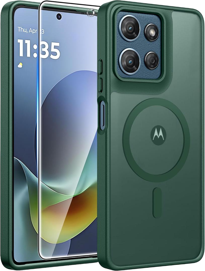 FNTCASE for Moto G 2026/2025 Case: Motorola Moto G Play 5G 2026 Case [Compatible with Magsafe] Translucent Matte Cases with [Screen Protector] Military Grade Shockproof Protective Phone Cover -Green