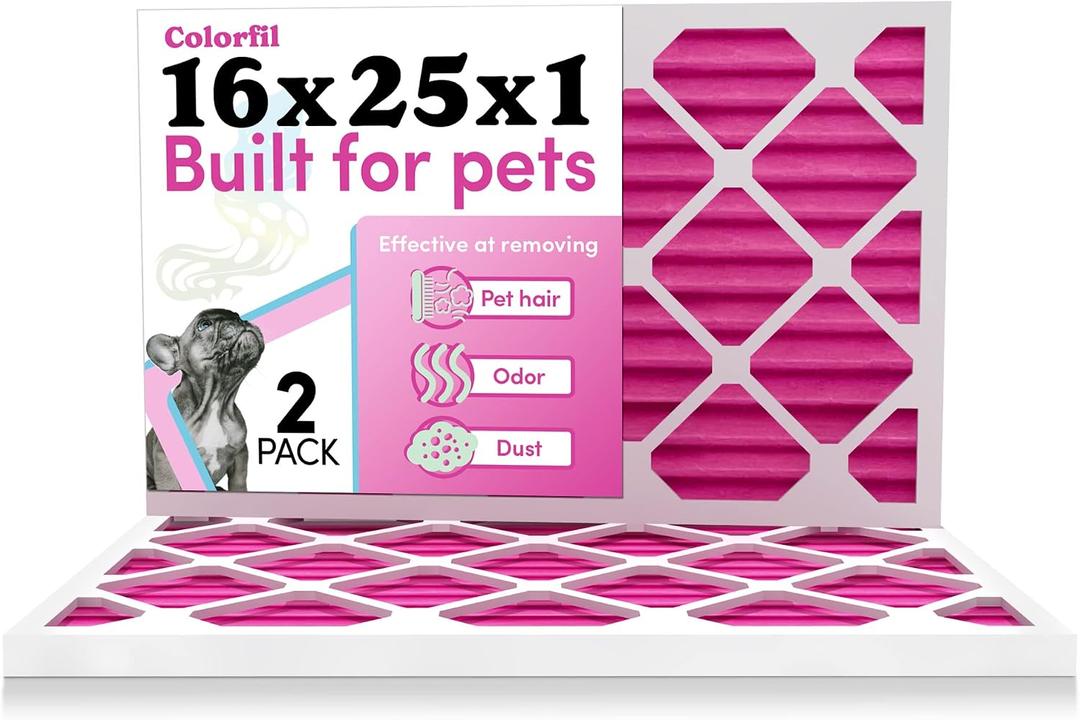 Colorfil 16x25x1 Air Filter (2-Pack) | Made in the USA | Color Changing | Remove Cat and Dog Odor | MERV 8 for Pet Hair Dander and Dust | 15.5"x24.5"x0.75" Exact Size