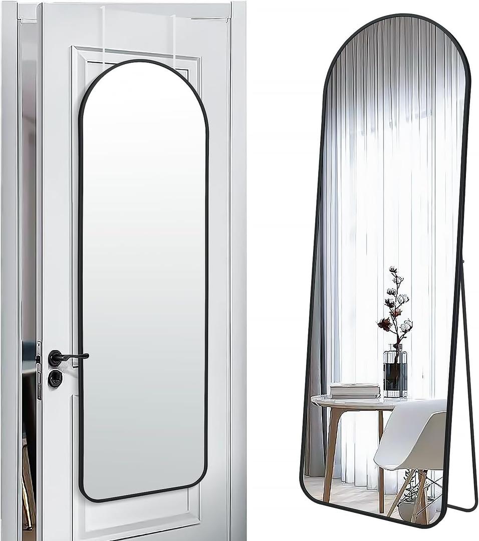 57x20 Door Hanging Full Length Mirror, Floor (Height 5.7ft just Body in1.3ft) Wall Mounted Metal Frame Arch Dressing Mirrors for Bedroom Bathroom Living Room 57 inch Black
