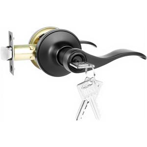 DPB 1Pcs Wave Interior Door Handle with Turn Lock, Matte Black Passage Door Lock, Heavy Bedroom and Bath Door Knobs for Right & Left Sided Doors (Lock and Key, Black, 1Pcs)