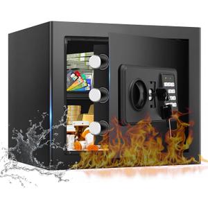 1.3 Cuft Small Fire Safe for Home Use, Anti-theft Fire Proof Safe Box with Digital Keypad, Spare Keys and Removable Shelf, Security Safes Fireproof Waterproof for Document Money Valuables
