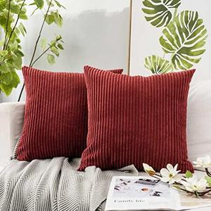 JUSPURBET Red Luxury Throw Pillow Covers 20x20 Set of 2,Decorative Soft Corduroy Pillow Covers for Sofa Couch Bed,Square Solid Striped Cushion Case