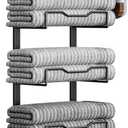 Aetyord Hanging Towel Racks for Bathroom No Drill - 6-Tier Over The Door Bath Towel Storage Organizer for Small Bathrooms - Tiered Back of Door Towel Holder Hanger for Rolled Towels RV Camper Black