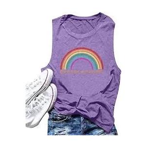 Womens Lesbian Pride Tank Top Say Gay Rainbow Graphic Sleeveless Shirt Casual LGBT Pride Month Top Vest, XL
