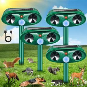 4 Pack 2025 Solar Ultrasonic Repellent Outdoor Cat Squirrel Rabbit Deer Repellent Devices Skunk Repellent for Yard with Motion Detection Animal Deterrent Light for Racoon Rodent Dog Mole