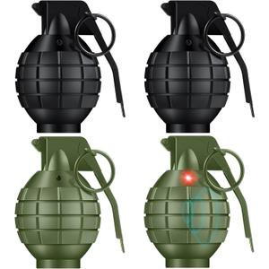 Sratte 4 Pcs Toy Hand Grenades with Realistic Sound Effects and Flashing Light, Plastic Fake Grenades Military for Army Role Play Prop (Green,Black)