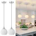 Karjearl Milk Glass Pendant Lights Kitchen Island 2 Pack, 7.3" Brushed Nickel Modern Pendant Light Fixtures with Rods, Globe Hanging Lighting for Kitchen Sink Bathroom Dining Room, E26 Base