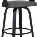 Armen Living Shelly 30" Bar Height Swivel Gray Faux Leather and Black Wood Bar Stool