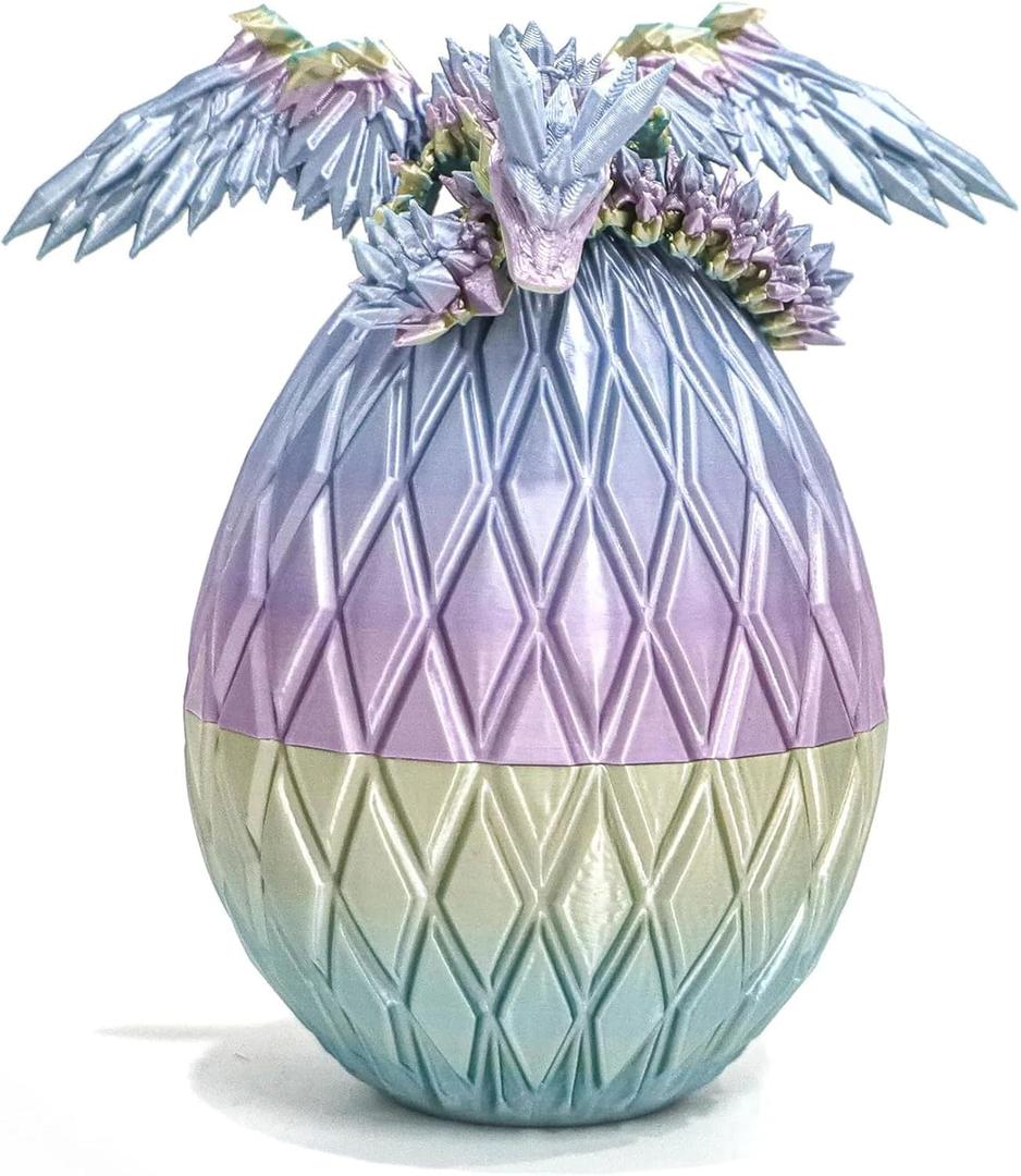 3D Printed Flying Dragon Egg - 7" Winged Dragon in Diamond Easter Eggs, Flexible Crystal Animal Inside, Mystery 3D Gift, Desk Decoration, Fidget Toy (M Rainbow)