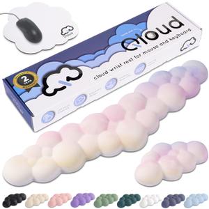 Qloud Cloud Wrist Rest Keyboard Wrist Rest for Computer Keyboard Pad, Cloud Keyboard Wrist Rest, Wrist Pad for Keyboard, Memory Foam, Non Slip Base, Comes with Mouse Pad - Rainbow (02 Rainbow 1)