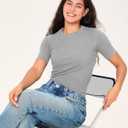 BAMBOO COOL Women's Seamless Tight T-Shirts Slim Fit Basic Ribbed Tees Short Sleeve Crew Neck Top (Gray, L)