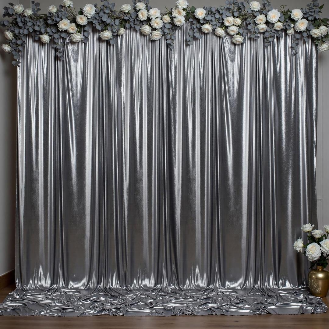 Outpain Thick 10 ft x 10 ft Black Silver Sequin Backdrop Curtain for Parties, Wrinkle Free Glitter Photo Backdrop Drapes 2 Panels 5x10ft Black Silver Back Drop Cloth for Wedding Photography Background
