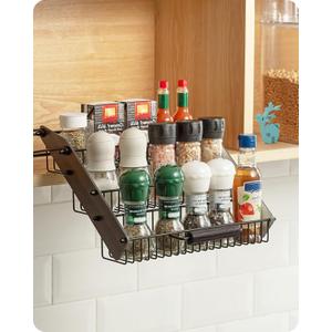 Baffect 3 Tiers Pull Down Spice Rack, Pull Out Spice Organizer for Inside Cabinets, Drop Down Spice Shelf with Spring Buffer Device for Kitchen Upper CabinetBlack