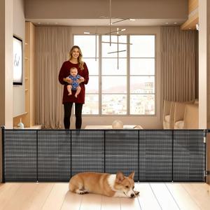 Retractable Baby Gate for Stairs, 42" Tall X 150" Wide Mesh Dog Gate Indoor, Child Gate for Doorways, Hallways, Deck, Indoor Outdoor Pet Baby Safety Essentials for Home, Black
