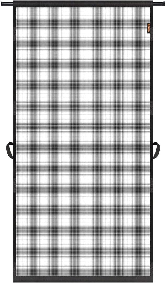 MAGZO Hanging Screen Door, Fits Door Size 32" x 80" (Curtain Size 34'' x 81''), Upgraded Fiberglass Mesh Net with Tension Rod&Hook&Loop (One Piece Can be Installed in 2 Ways), Weighted Bottom, Grey (Gray)