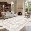 EcoNest Washable Area Rugs, 8x10ft Soft Rug for Living Room and Bedroom Vintage Striped Rug Stain Resistant with Non Slip Backing Geometric Checkered Foldable Print Mat for Home Decor