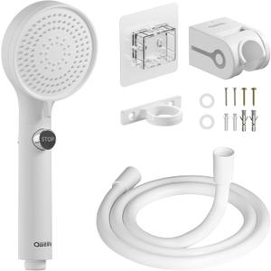 RV Shower Head with Hose and On/Off Button, High Pressure 5 Mode Shower Head Replacement, Easy Install, White Upgrade for RV, Camper, Van, Travel Trailer, Motorhome, Boat and Tiny Home