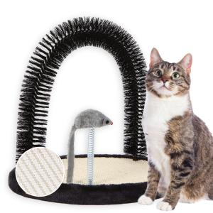 Happi N Pets Cat Self Groomer, Arch Grooming Brush wtih Heavy Duty Woven Sisal Pad, Rubbing Post & Catnip Toy, Cat Face Scratchers Body Massager, Cat Scratchers for Indoor Cats, Black (Smokey Gray)