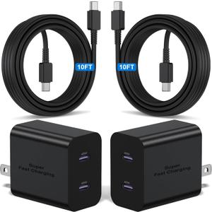 2Pack 45W Dual Port Super Fast Charger Type C 10ft,USB C Wall Charging and Long Android Phone Charger Cable Cord for Samsung Galaxy S26 Ultra/S25 Plus/S25/S24+/S24 Ultra/S23 Ultra/S22 Plus/S21/Note 20