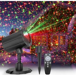 Christmas Projector Lights Outdoor, BLOFUN Red and Green Starlight Projection Light, 3 Modes with Remote Control, Halloween, Christmas, Party, New Year Decoration Waterproof and Frostproof-Multicolor