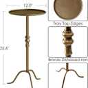 Brass Distressed Iron Round Pedestal End Table, 25 Inch Vintage Martini Cocktail Accent Table with Tray Top for Living Room, Bedroom (Bronze)