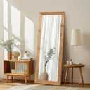 Full Length Mirror 58"x22" Solid Wood Frame Floor Large Mirror for Living Room, Bedroom Hanging or Leaning Wall-Mounted, Light Brown
