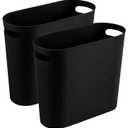 rejomiik Small Trash Can, Slim Garbage Can Plastic Waste Basket with Handles 3.5 Gallon Container Bin for Narrow Spaces Bathroom, Bedroom, Kitchen, Office at Home, 2 Pack Black