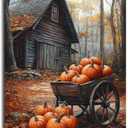 MNFGMH Farmhouse Pumpkin Barn Wall Art, Autumn Pumpkins Print, Printable Countryside Fall Painting, Autumn Halloween Decor, Fall Foliage Picture Gifts Canvas Roll 16x24 inch (Color9-Unframed)