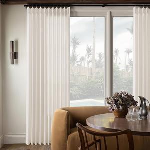Natural Pinch Pleated Curtains 132 Inch Length for High Ceiling Living Room Extra Wide Linen Drapes with Hooks Rings Back Tab Cream Ivory Semi Sheer Light Filtering Luxury 72 x 132 Inch Curtain